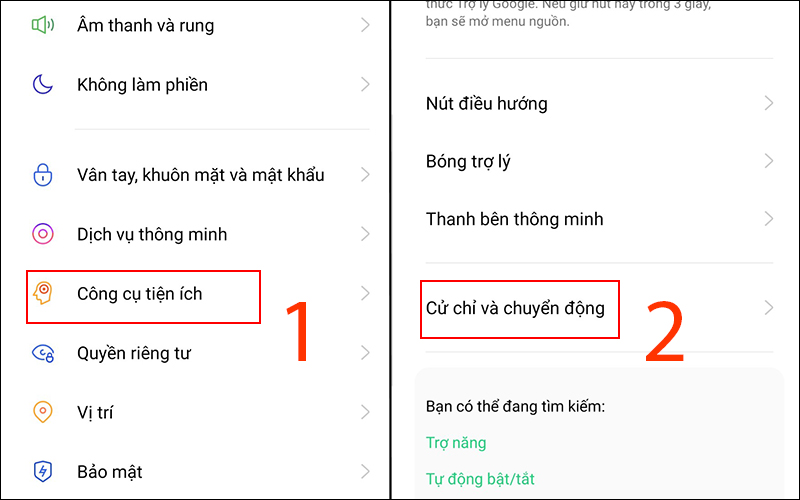 Vào Cử chỉ thông minh trên điện thoại